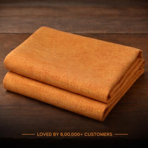 Image of Unstitched Cotton Fabric for Men and Women - Light Weight Trending Self Pattern Khadi Cotton Fabric Material (5 Meter, Light Orange)