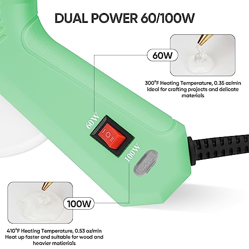 Image of ROMECH Full Size Hot Glue Gun with 60 /100W Dual Power and 21 Hot Glue Sticks (7 /16 inch), Fast Preheating Heavy Duty Industrial Gluegun with Storage Case for Crafting, DIY and Repairs (Light Green)
