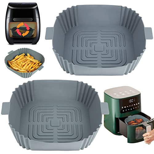 YQL Silicone Air Fryer Liners Square for Baskets 3.5L-5.5L, Non-Stick Silicone Trays | Inner Size: 6.5Inch | 2PCS Reusable Air Fryer Accessories for COSORI, Ninja, Tefal, Tower, Chefman,Russell Hobbs