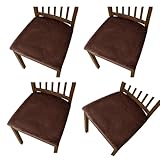 AMISENK 4 fundas de asiento de tela aterciopelada, resistentes a desgarros, elásticas, fáciles de ajustar, fundas de cojín para sillas de comedor