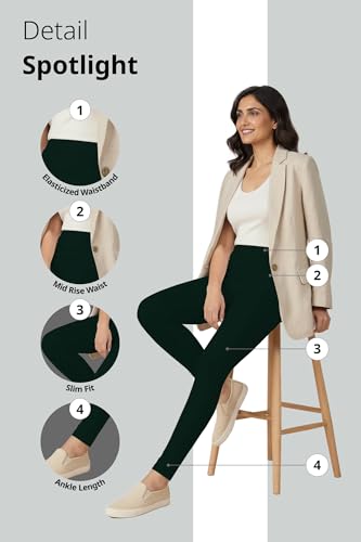 Image of Women's Cotton Lycra Ankle Length Leggings | Regular Rise, Soft 4 Way Stretch Fabric | Casual & Ethnic Wear