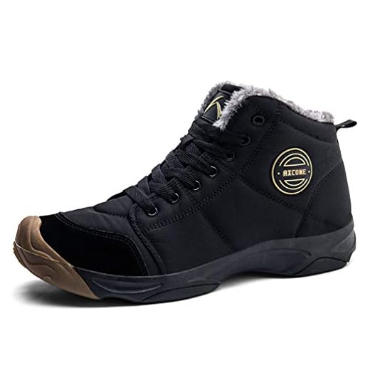 Axcone Hombre Mujer Botas de Nieve Invierno Aire Libre Trekking Zapatos Impermeable Antideslizante Calientes Botines Planas Negro 44EU