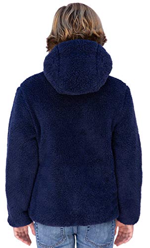 Eddie Bauer Jaqueta com capuz reversível de pelúcia para meninos, Bloco de cores azul/azul marinho,
