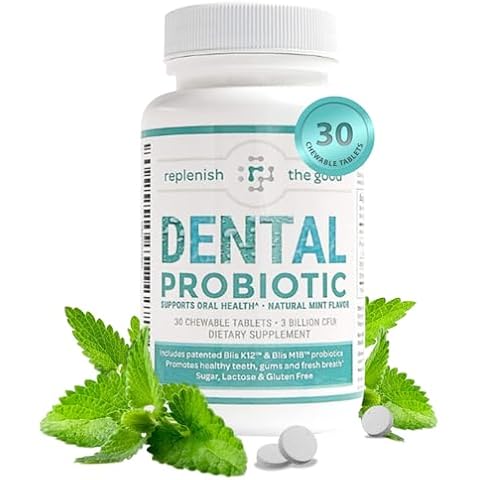 Replenish the Good Dental Probiotic, 30 Sugar Free Chewable Tablets, Mint Flavor - Vegan Supplements w/BLIS K12 & M18 - Boosts Oral Health - Fights Bad Breath (Halitosis), Tooth Decay, Strep Throat Cover