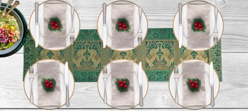 Image of Decorative Handmade Silk Table Runner Golen Brocade Dinning Table & Centre Table Top Decor Rectangular Runners Bed Runners Table Cloth for Wedding (152 X 40 CM ) (Green)