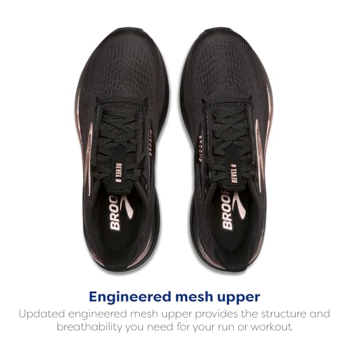 Brooks Women’s Revel 8 Neutral Running & Walking Shoe - Black/Black/Rose Gold - 8 Medium