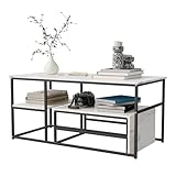 Marooma – Juego de 2 mesas de centro de imitación mármol, mesa cuadrada, doble espacio de almacenamiento, mesa de salón, mesa auxiliar, ideal para sala de estar, oficina (105 x 52 x 48,5 cm), color