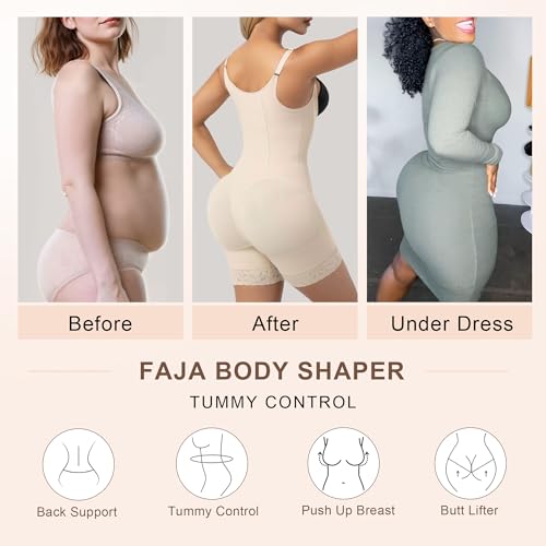Image of SHAPERX Women's Fajas Colombianas Tummy Control Shapewear Postpartum Butt Lifting Body Shaper with Boned Support