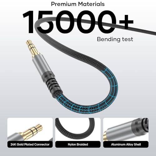 Aux Kabel 1,2M (2 Stück), Klinkenkabel 3,5mm Klinke auf 3.5mm Klinke Stereo HiFi Nylon geflochten kompatibel mit Telefonen, Autoradios, Computern, Kopfhörern, Stereoanlagen, Lautsprechern, Schwarz