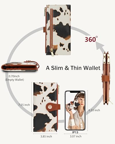 Image of Cow Women's Slim Wallet,Thin RFID Card Holder with Zipper Pocket
