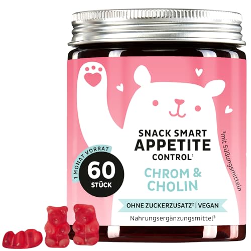 Snack Smart Appetit Control Gummibärchen mit Chrom & Cholin mit Pflanzenextrakten 60 Stück (1 Monat Vorrat) Vegan Ohne Zugesetzten Zucker Bears with Benefits