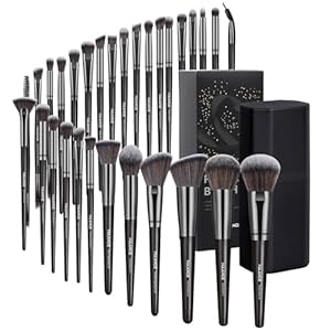 MAANGE 30Pcs Professional Makeup Brush Set with Case – Premium Synthetic Brushes for Foundation, Powder, Blush, Eyeshadow & Blending,Black