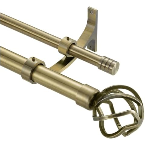 Vimayta Double Curtain Rods for Windows 36 to 72 Inches, 1 Inch Telescoping Drapery Rod with Aluminum Alloy Brackets, Heavy Duty Rods with Twisted Ball Finials for Blackout Curtains, Antique Bronze Cover