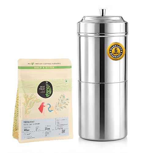 Image of Premium Stainless Steel Coffee Filter 300 ML Capacity with 75g Roasted Coffee Powder| Madras Kaapi Maker Small Size for 5-6 Cups, Reusable Filter | Authentic South Indian Brewing