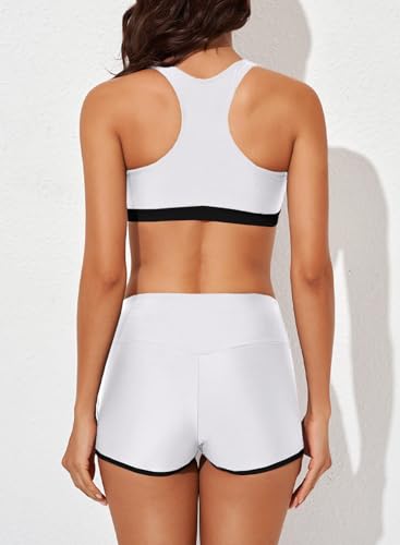 Image of Aleumdr Womens Athletic 3 Piece Tankini Swimsuits with Shorts Swim Tank Tops with Sports Bra and Boyshorts Bathing Suits