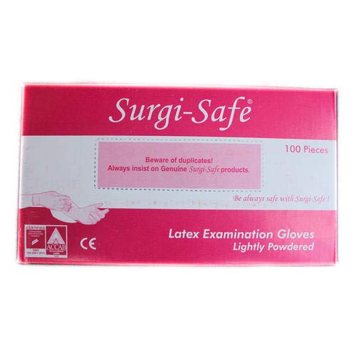 Surgi-Safe Lighlty Powdered Latex Medical Examination Disposable Hand Gloves, White, 100 Pieces (Medium)-picture-28