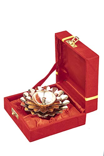 CMEI Brass and Copper Lotus Flower Designed Handicraft Puja Diya Puja Lamp Hindu Pooja Article,Diyas, Deepak Oil Lamps (3.75")