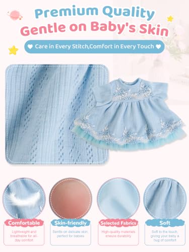 Image of EKOKIZ Reborn Baby Dolls Clothes Girl Blue Baby Doll Clothes 17-20 Inches Doll Outfits and Accessories for Newborn Girl