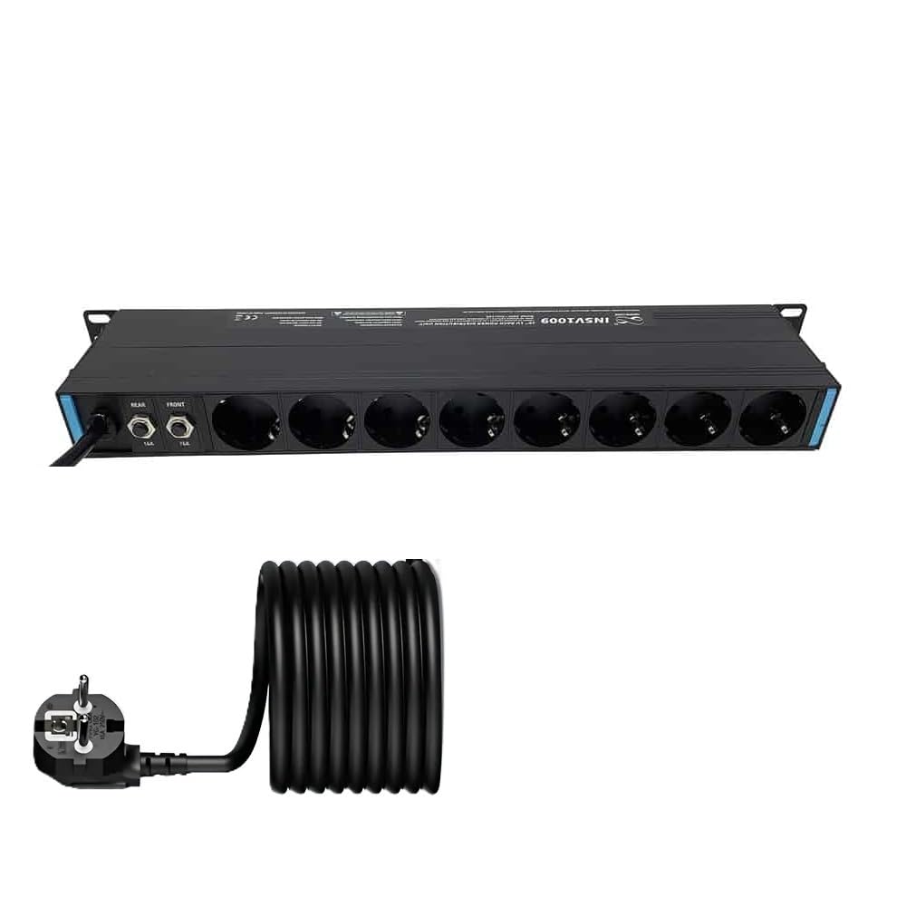 Infitronic INSV1009 19 Zoll Steckdosenleiste 15-Fach USB LED, 1HE Rack-PDU vorne/hinten, 3680W 16A Stromverteiler mit Überspannungsschutz & C13 Kaltgerätebuchse für Netzwerkschrank, Schwarz