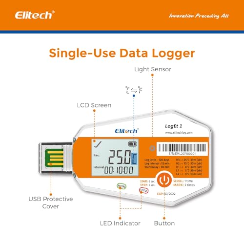 Image of Elitech Temperature Data Logger Single Use Temperature Recorder PDF Report USB Temperature Logger 16000 Points WHO PQS Listed LogEt1-100Pack
