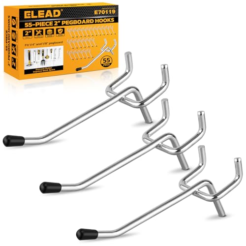 ELEAD 55-Piece 2 Inch Pegboard Hooks, Heavy Duty Peg Board