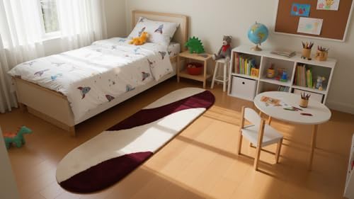 Image of Fluffy Silky Micro Fiber Polyster Carpet /Runner for Bedroom, Study Room, Playing Room, Guest Room ETC. 4x6 feet Feet, (Wine and Ivory new Laher)