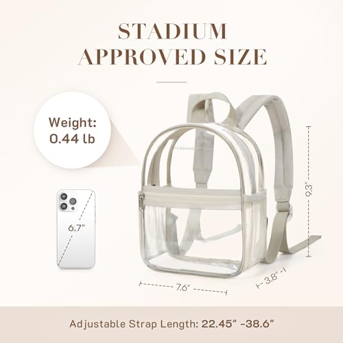 Image of Missnine Mini Clear Backpack for Stadium Events, Small Clear Bag Stadium Approved PVC for Festivals, Concert Sport Events (Classic, Khaki-Classic)