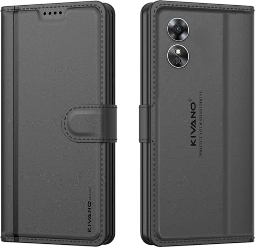 Image of KIVANO LUXE Compatible for Oppo A17 Luxury Handmade Leather Magnetic Flip Folio Case | Card Holder & Kickstand | Slim Protective Cover | Unisex - Black