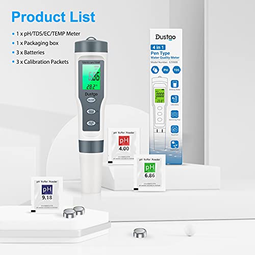 Foto von Dustgo PH Messgerät 4 in 1 pH TDS EC Temperatur Pool Tester,pH Meter Wasserqualität Tester pH Wert Tester mit LCD Anzeige,digitales pH TDS Messgerät für Trinkwasser Schwimmbad Pools Labor usw.