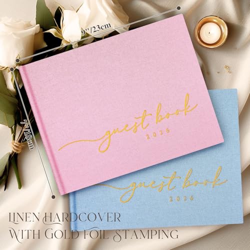 Image of Lanpn Wedding Guest Book 2026 - Linen Hardcover Guestbook Wedding Reception with 108 Blank Pages for Sign in and Photos - Guest Book for Wedding Bridal Shower Baby Shower Party (Pink)