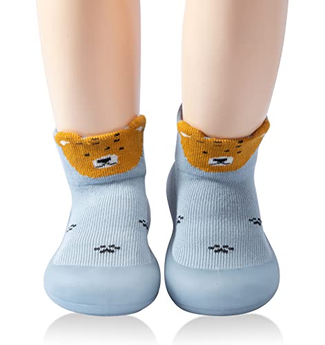 SEBELLST Baby Sock Shoes Animal Rubber Sole Non-Skid Indoor Slipper Infant Boys Girls Breathable Lightweight Baby Shoes (Blue leopard, 18-24 months)