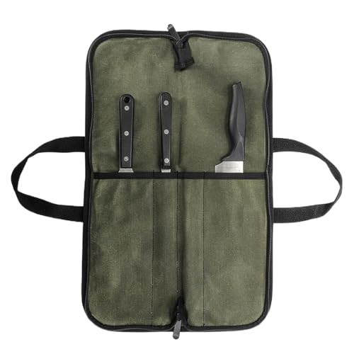 Bolsa de cuchillos | Funda de transporte para cortador de cocina   Bolsa de almacenamiento portátil de lona encerada para cuchillos de chef para herramientas de cocina para camping senderismo, Verde