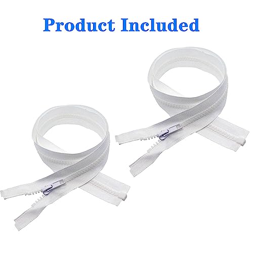 Image of MebuZip 2PCS #5 31 Inch Separating Jacket Zippers Resin Zipper Molded Plastic Zippers Bulk for Sewing Coat Jackets Clothes (White)