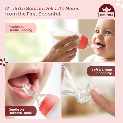 Image of R for Rabbit First Feed Food Feeder for Kids, 90ml Capacity, Premium Soft Silicone Spoon Food Grade BPA Free Material for Kids of 12+ Months (Red)