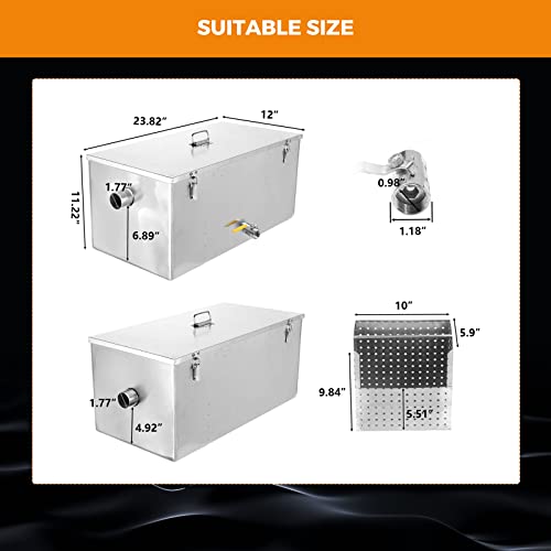 Beamnova Commercial Grease Trap 25Lbs Stainless Steel Interceptor, Side Inlet For Restaurant Home Kitchen Tools #TOP5