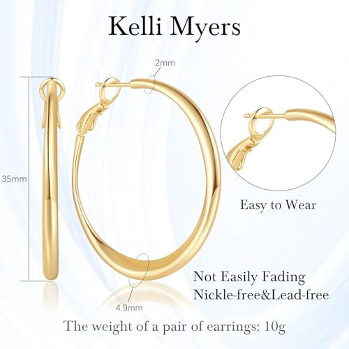 Gold Hoop Earrings 14K Gold Earrings for Women Trending Hoops Earring for Women Hoop Streamlines Design with Varying Thicknesses Womens Wedding Hoops Earring 35mm2