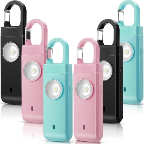 Tellegloww 6 Pcs Rechargeable Personal Safety Alarm for Women 130dB Loud Sound Personal Siren with LED Self Defense Keychain for Daughter Seniors Elderly Teen Student (Black,Pink,Blue,Snap)