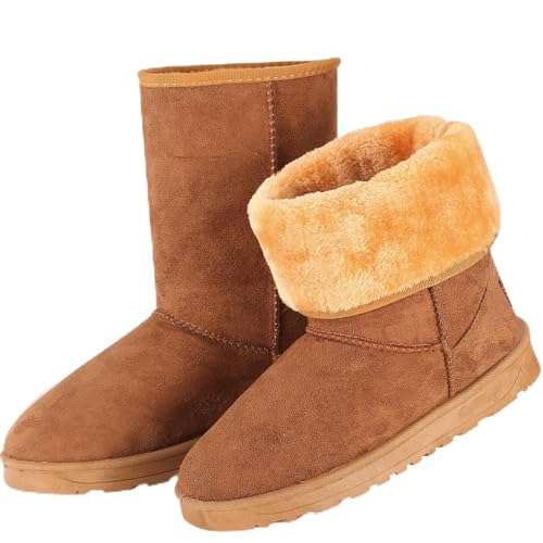 TeqHome Winter Boots for Women Classic Waterproof Snow Boots Warm Mid-Calf Fur Boot (Chestnut...