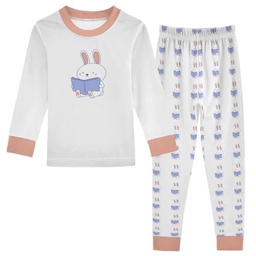 Cartoon Pajamas Set Rabbit Read Book Long Sleeve PJs Cotton Jammies Sleepwear Top and Pants Multicolor