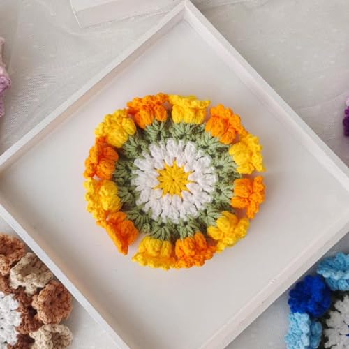 Hand Crocheted Lily of The Valley Flower Coffee Coaster (Orange)