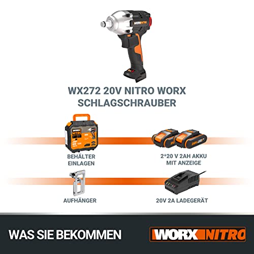 WORX WX272 NITRO Bürstenloser Akku Schlagschrauber 20V - 300Nm, Mit Variablem 3-Gang-Getriebe Und LED-Licht - Ideal Für Diverse Schraubarbeiten – Mit Akku, Ladegerät Und Koffer – Bild 6