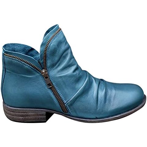 FENIKUSU Women's Ankle Chelsea Boot Zip Low Heel Casual Booties Fashion Short Boots (Blue, 9.5) Cover