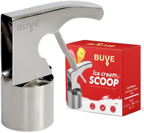 Ice Cream Scoop - Stainless Steel, Old Time Cylindrical Design with Spring-Powered Trigger for Easy Release | Easy to Clean | Big Volume Scoops | Old Fashioned Nostalgic Ice Cream Scooper
