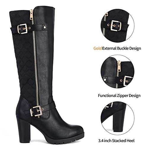 Mysoft Women's Knee High Boots Fashion Chunky Block Heel Warm Winter Boots With Side Zippers #TOP2