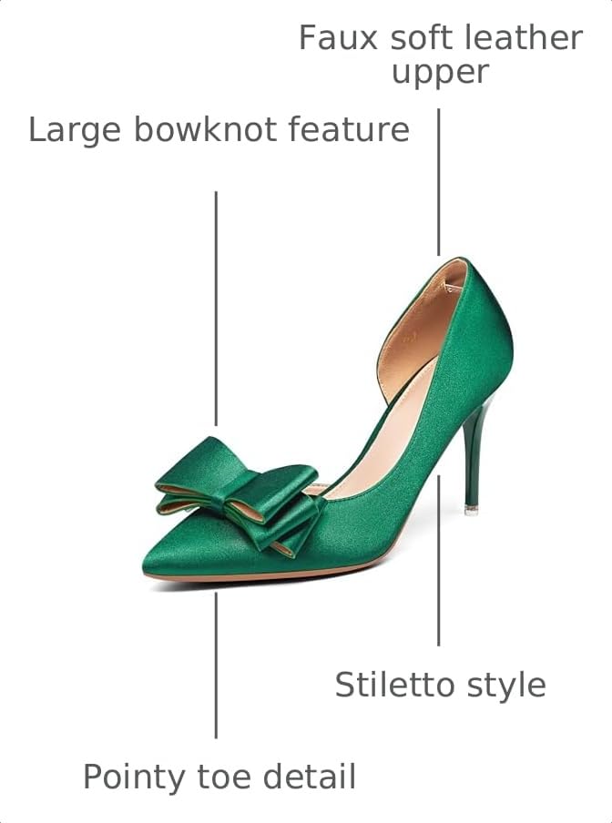 Image of Womens Bow Heels Closed Pointed Toe Dress Shoes Stiletto Slip on Wedding Pumps
