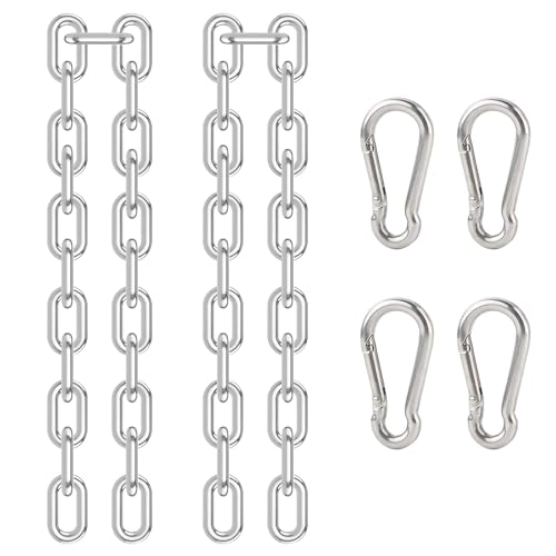 DesertBoy 2Pcs Stainless Steel Chain Heavy Duty M4 Hanging Chair Chain (0.6M/23.7Inch) with M6 Carabiners Swing Chain for Hanging Sandbags Hanging Chairs