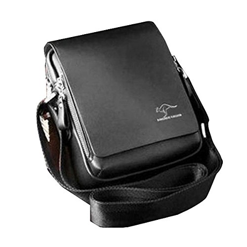 Bolsa de ombro masculina Pixnor de couro genuíno PU autêntica Kangaroo Kingdom, Black M