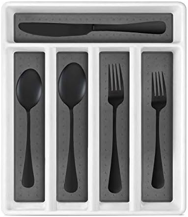 Rose Gold 40-Piece Silverware Set, Flatware Set with Organizer Mirror Polished, Dishwasher Safe Service for 8, Include Knife Fork/Spoon with 5-Compartment Non Slip Drawer Organizer Box Tray（Rose gold）