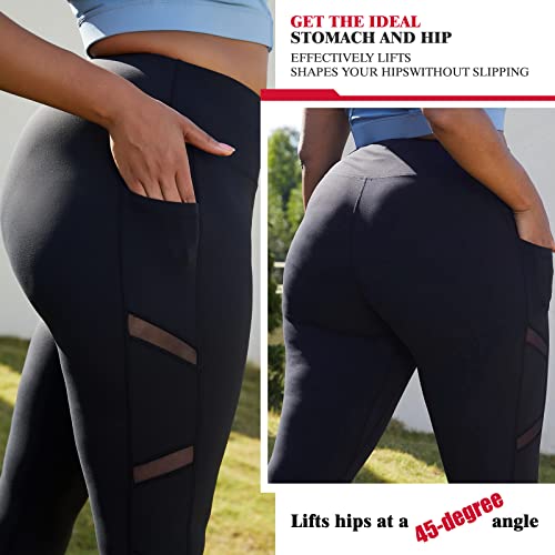 YOHOYOHA Plus Size Leggings High Waist Athletic Workout Yoga Pants Pockets Women's Tummy Control Best Thick Long3