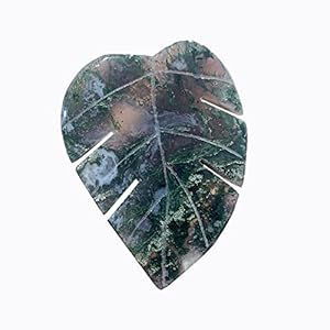 Runyangshi 1PCS Natural Moss Agate Crystal Leaves Sculpture Hand-Carved Large Aquatic Agate Leaf Healing Stone Figurines Healing Reiki Crystal Gemstone Collection Home Decor Desk Decor Gift